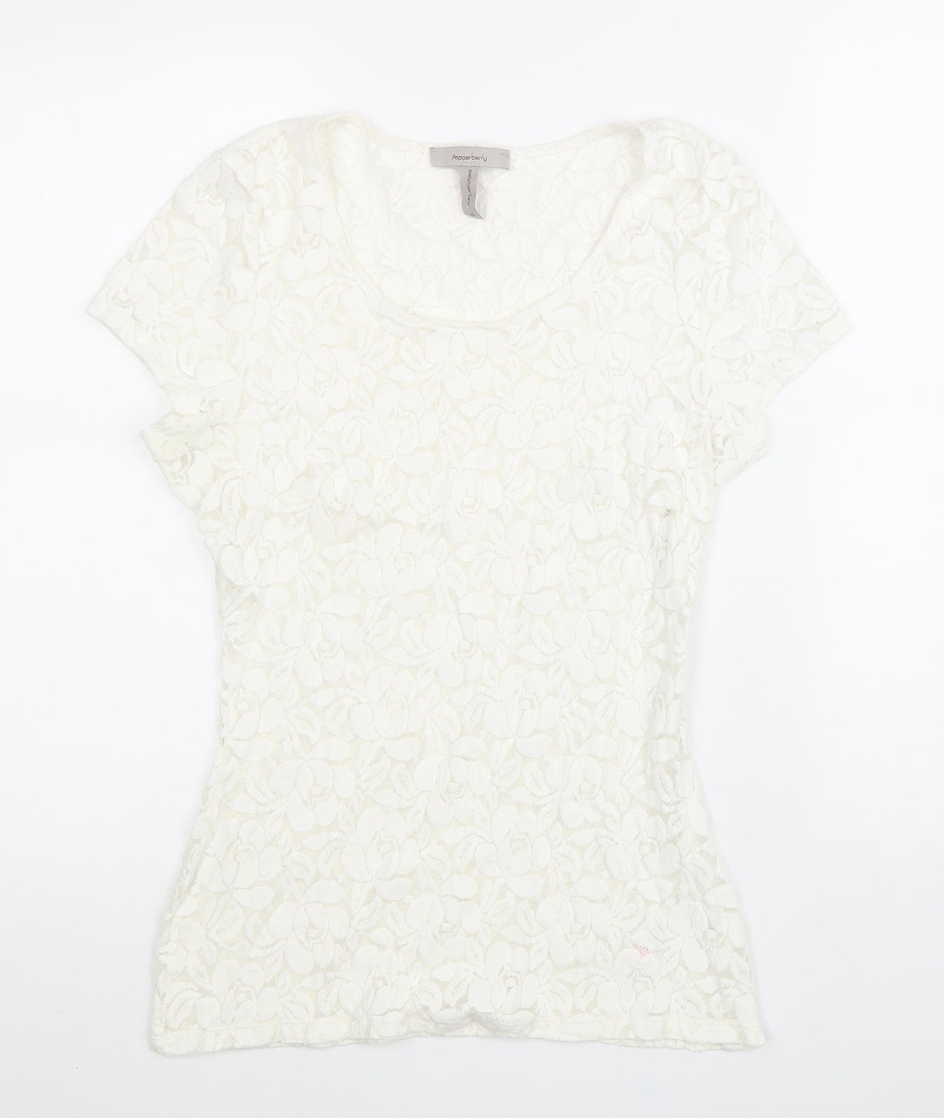 Pepperberry Womens White Floral Cotton Basic T-Shirt Size 10 Scoop Neck