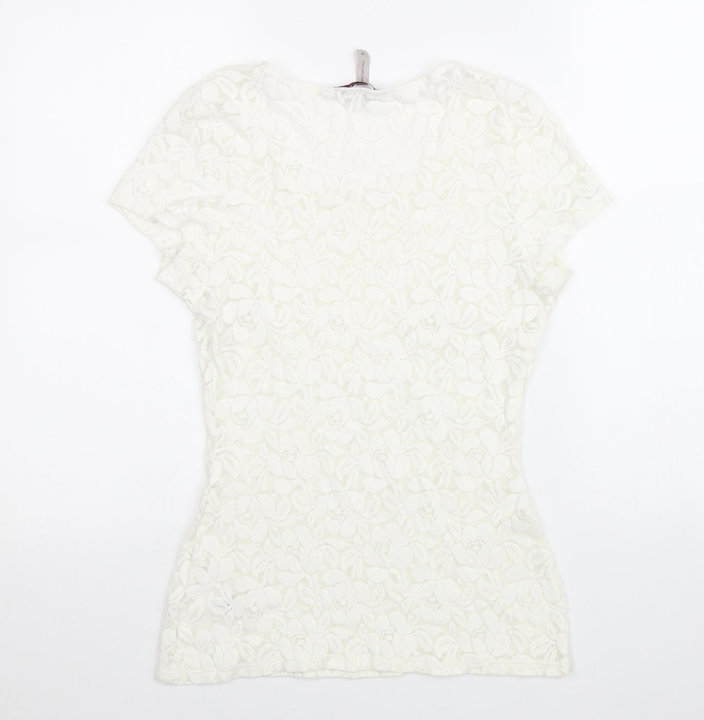 Pepperberry Womens White Floral Cotton Basic T-Shirt Size 10 Scoop Neck