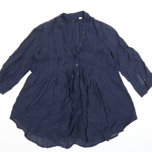 Lux Womens Blue Cotton Basic Blouse Size S V-Neck