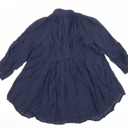 Lux Womens Blue Cotton Basic Blouse Size S V-Neck