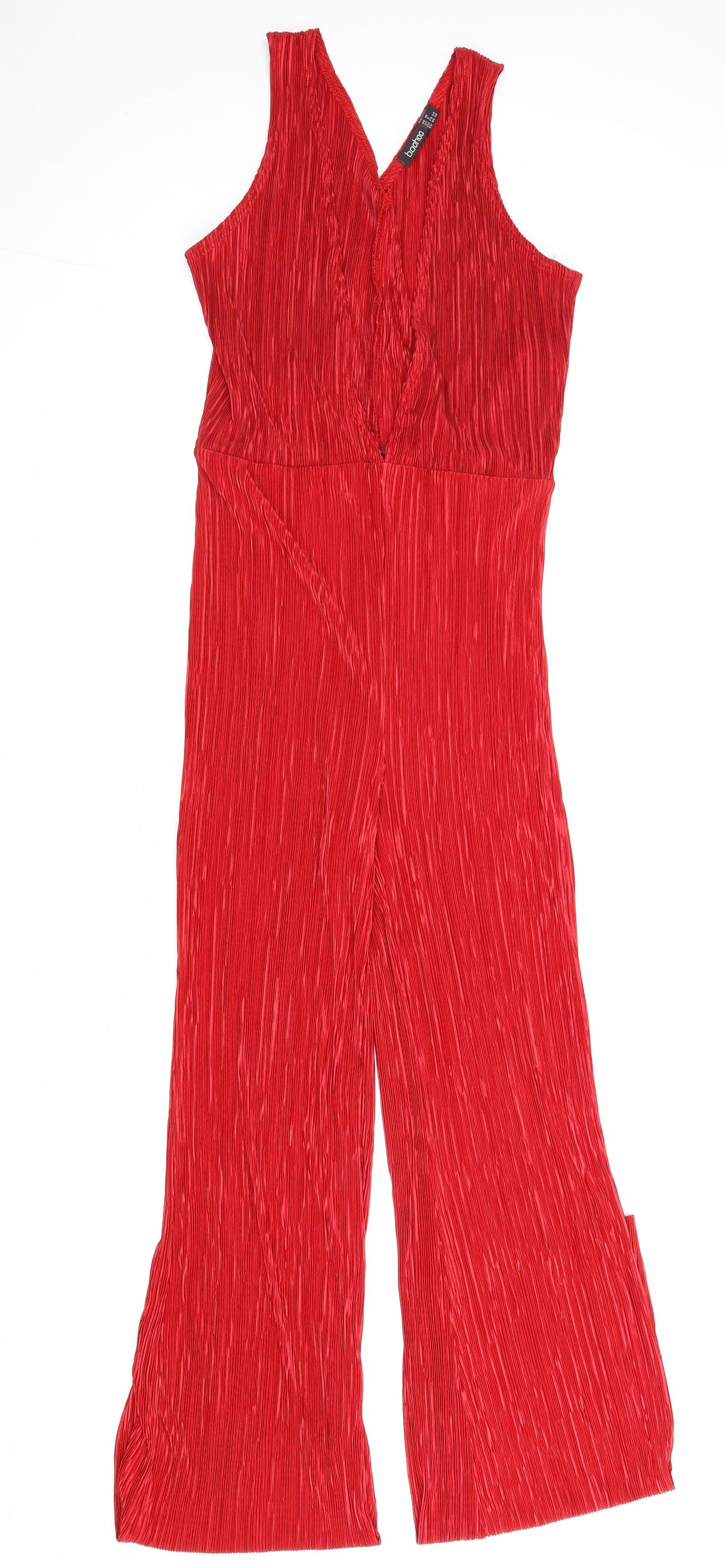 Boohoo Womens Red Viscose Jumpsuit One-Piece Size 10 L36 in Pullover
