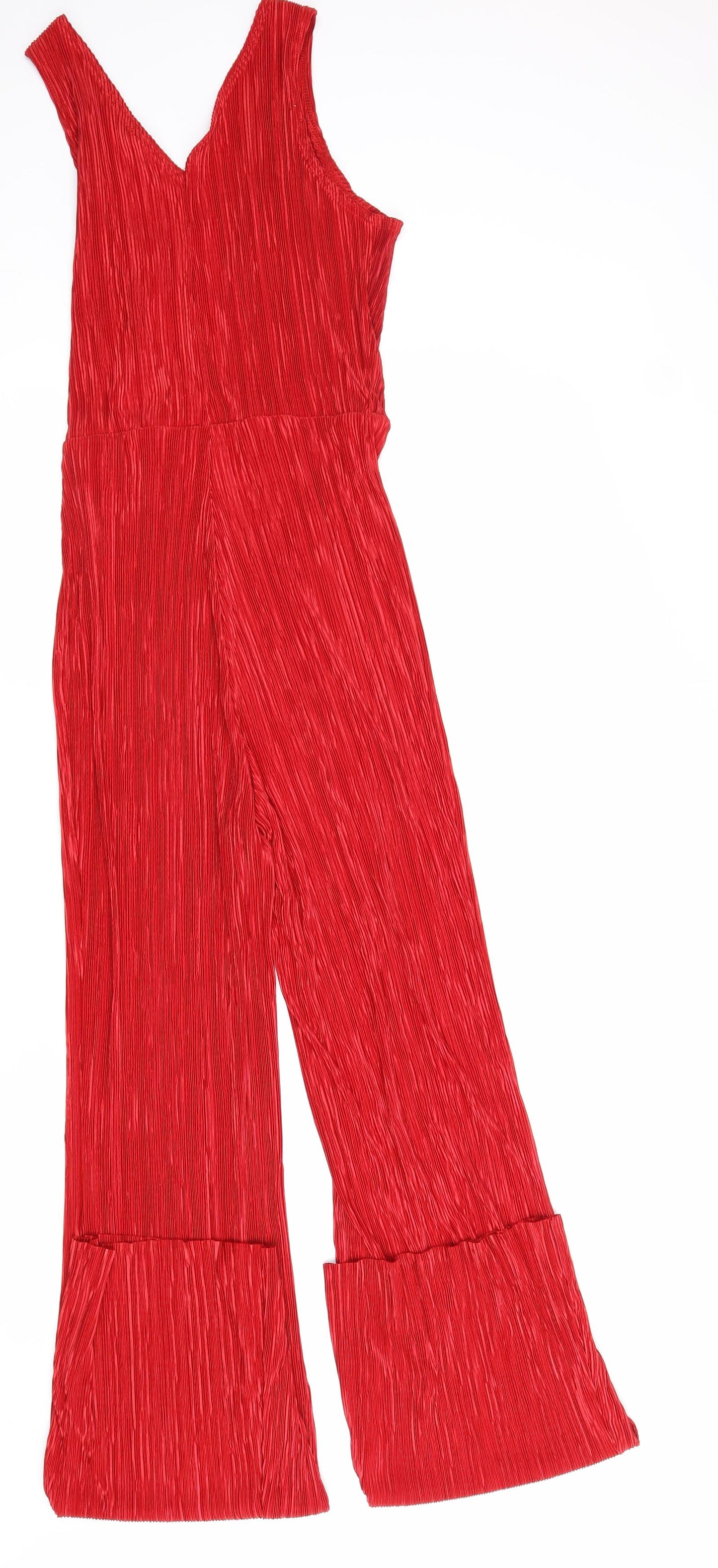 Boohoo Womens Red Viscose Jumpsuit One-Piece Size 10 L36 in Pullover