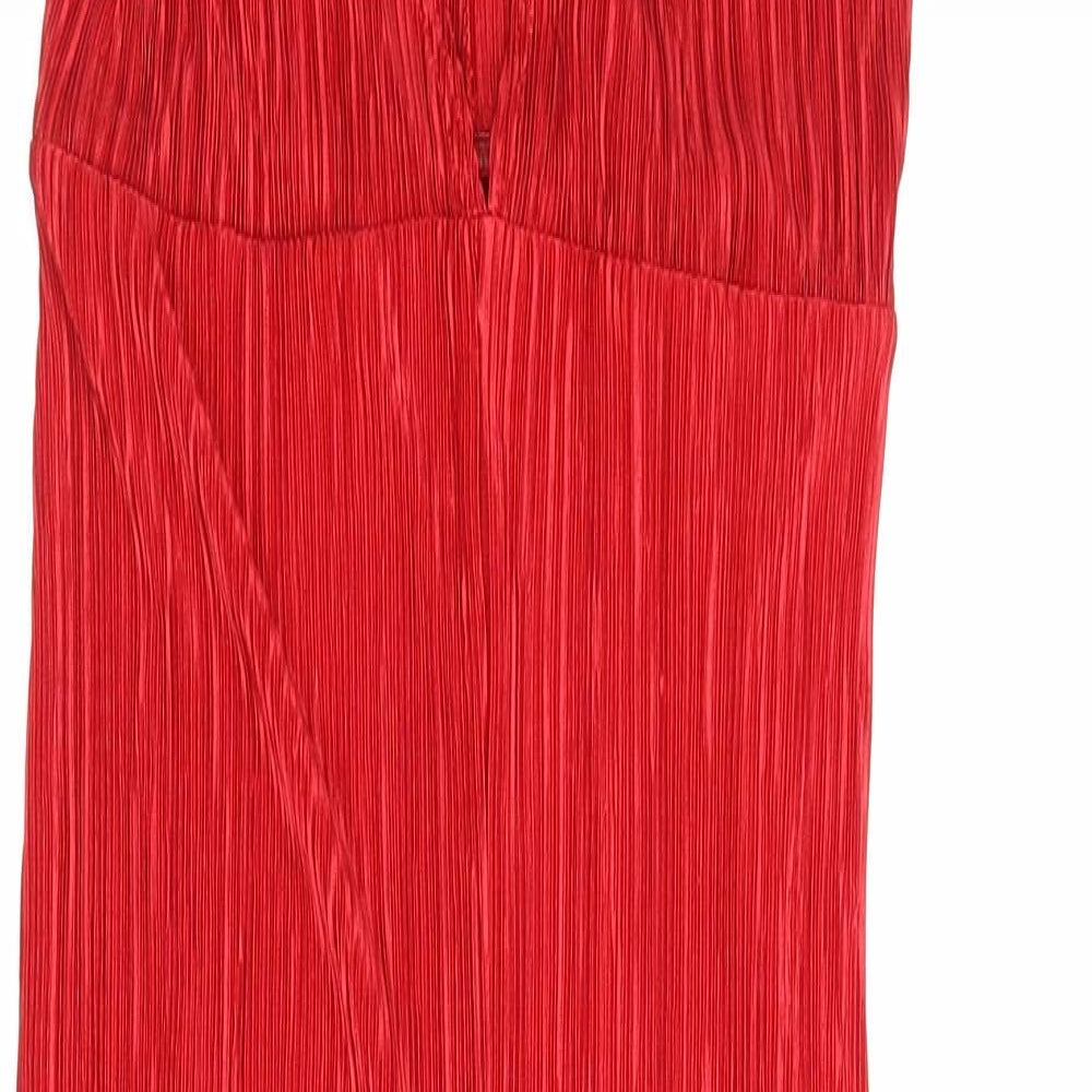 Boohoo Womens Red Viscose Jumpsuit One-Piece Size 10 L36 in Pullover