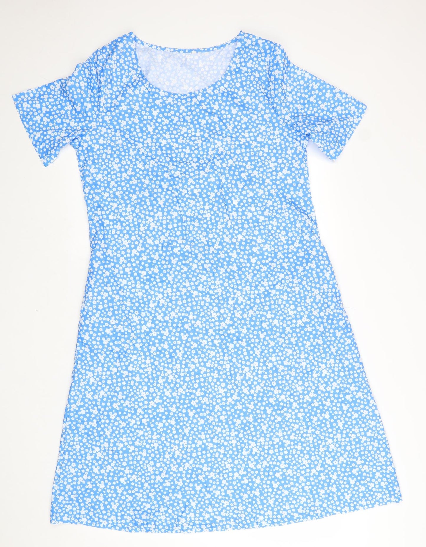 Preworn Womens Blue Floral Polyester Trapeze & Swing Size L Round Neck Pullover