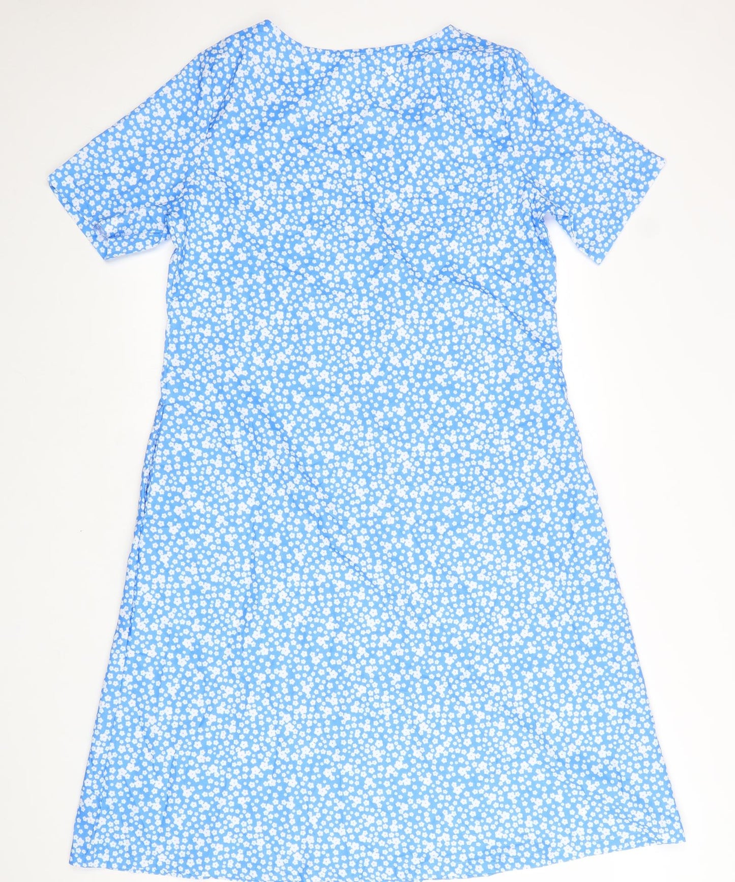 Preworn Womens Blue Floral Polyester Trapeze & Swing Size L Round Neck Pullover