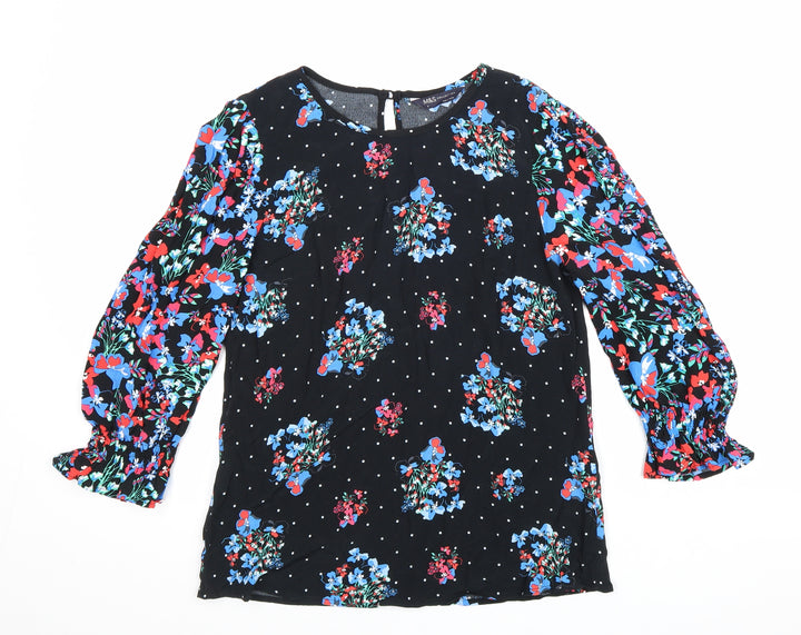 Marks and Spencer Womens Black Floral Viscose Basic Blouse Size 8 Boat Neck