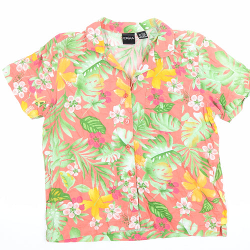 ERIKA Mens Multicoloured Floral Cotton Button-Up Size S Collared Button