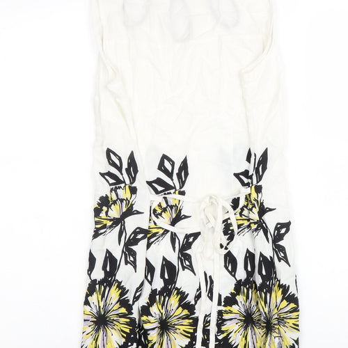 Moda Womens White Cotton A-Line Size 12 Round Neck Tie - Flower Detail