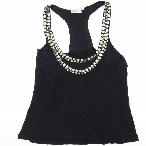 P-Chi Womens Black Viscose Basic Tank Size L Round Neck