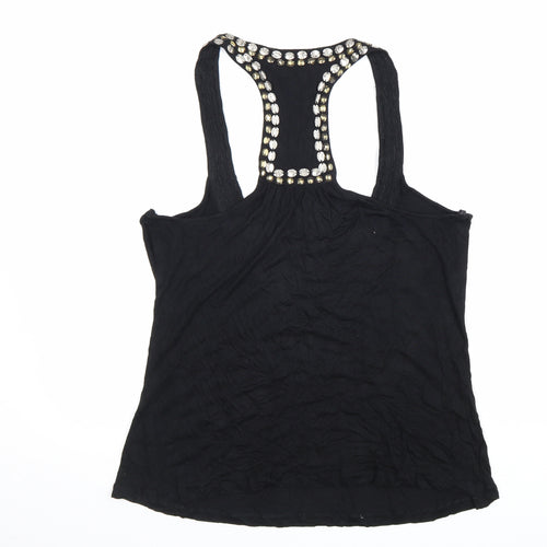 P-Chi Womens Black Viscose Basic Tank Size L Round Neck