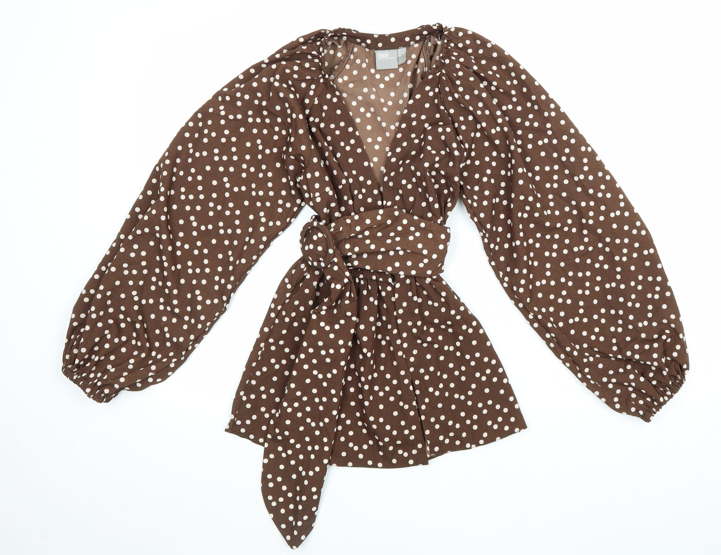 ASOS Womens Brown Polka Dot Polyester A-Line Size 4XL V-Neck Hook & Eye