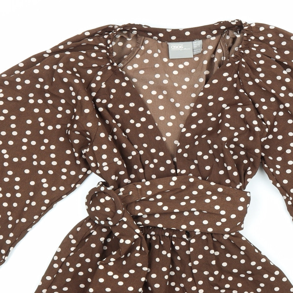 ASOS Womens Brown Polka Dot Polyester A-Line Size 4XL V-Neck Hook & Eye