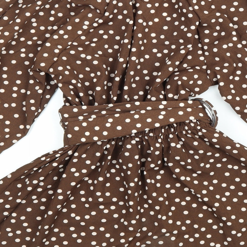 ASOS Womens Brown Polka Dot Polyester A-Line Size 4XL V-Neck Hook & Eye