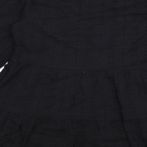 Zara Womens Black 100% Cotton Fit & Flare Size M V-Neck Zip