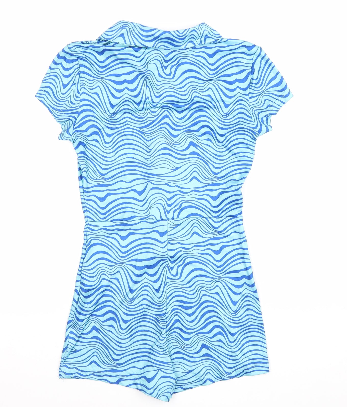 SheIn Womens Blue Geometric Polyester Playsuit One-Piece Size S Button