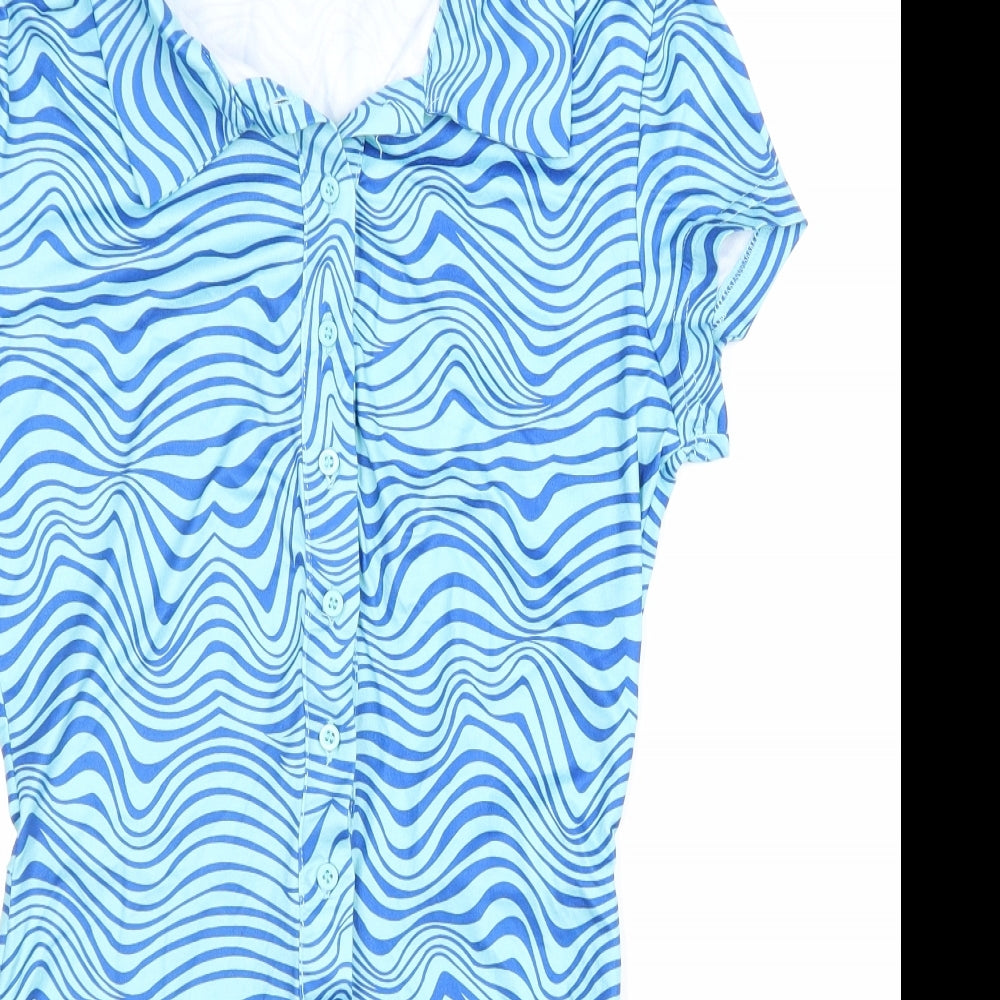 SheIn Womens Blue Geometric Polyester Playsuit One-Piece Size S Button