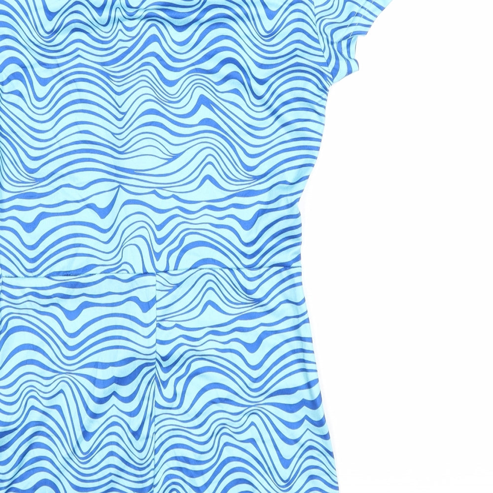 SheIn Womens Blue Geometric Polyester Playsuit One-Piece Size S Button