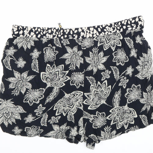 Monsoon Womens Black Geometric Viscose Basic Shorts Size L L3 in Regular Drawstring