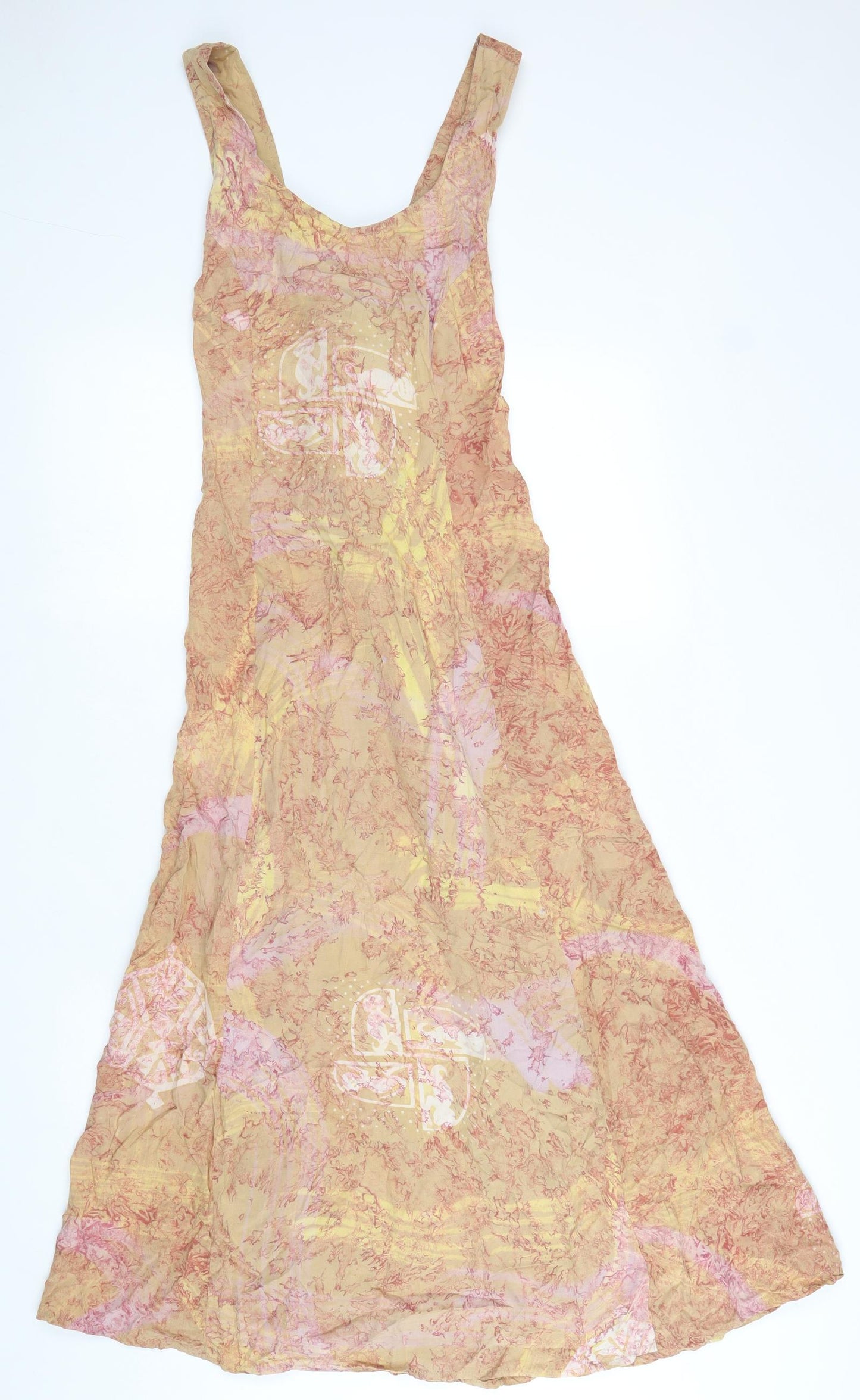 Ghost Womens Beige Geometric Rayon Trapeze & Swing Size M Scoop Neck Zip