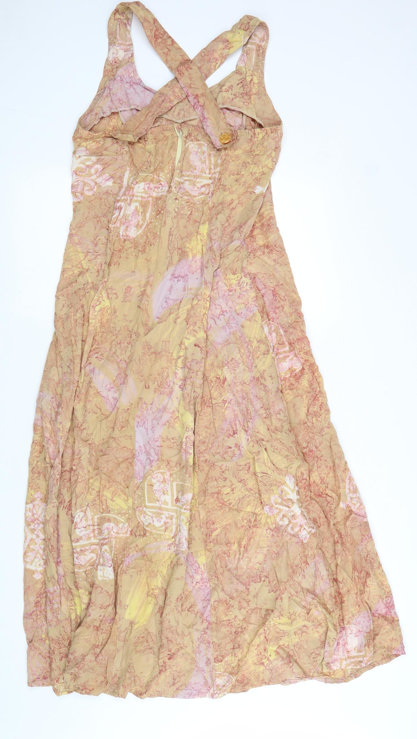 Ghost Womens Beige Geometric Rayon Trapeze & Swing Size M Scoop Neck Zip