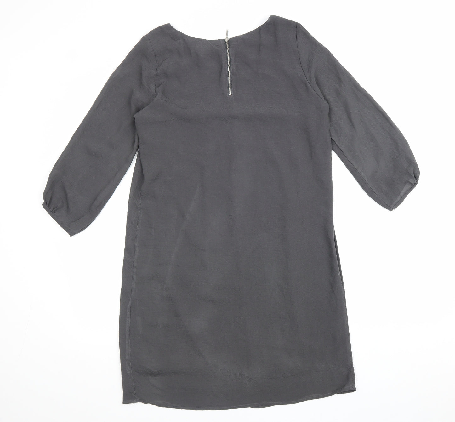 H&M Womens Grey Polyester A-Line Size 10 Round Neck Zip