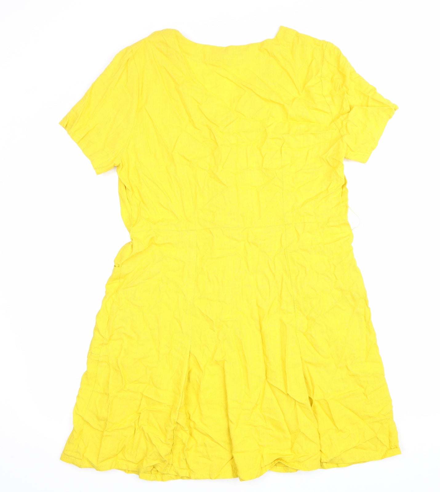Oliver Bonas Womens Yellow Viscose Trapeze & Swing Size 12 V-Neck Button