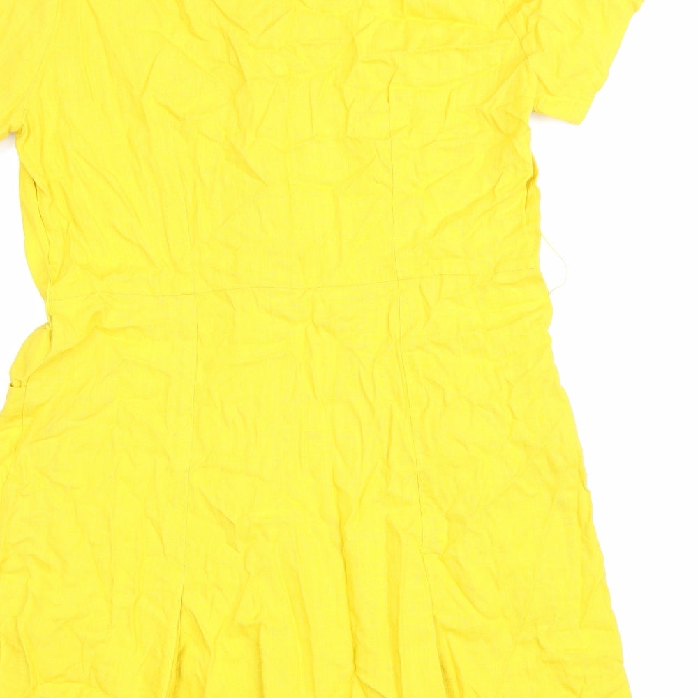 Oliver Bonas Womens Yellow Viscose Trapeze & Swing Size 12 V-Neck Button