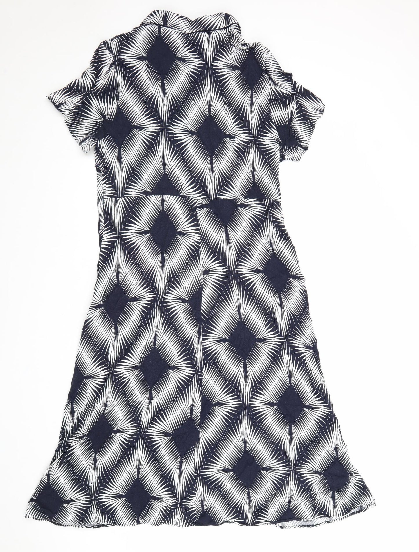 Marks and Spencer Womens Blue Geometric Viscose Shirt Dress Size 16 Collared Zip