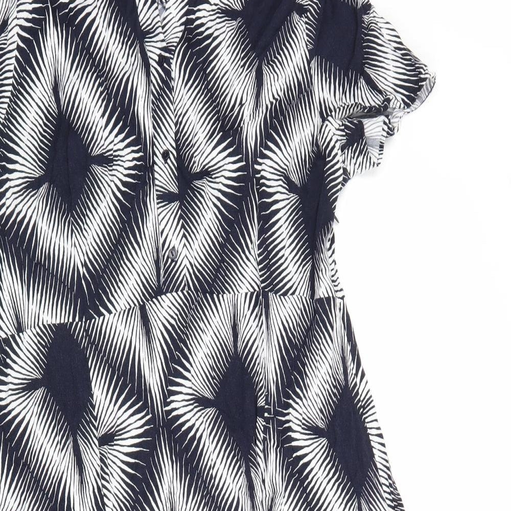 Marks and Spencer Womens Blue Geometric Viscose Shirt Dress Size 16 Collared Zip