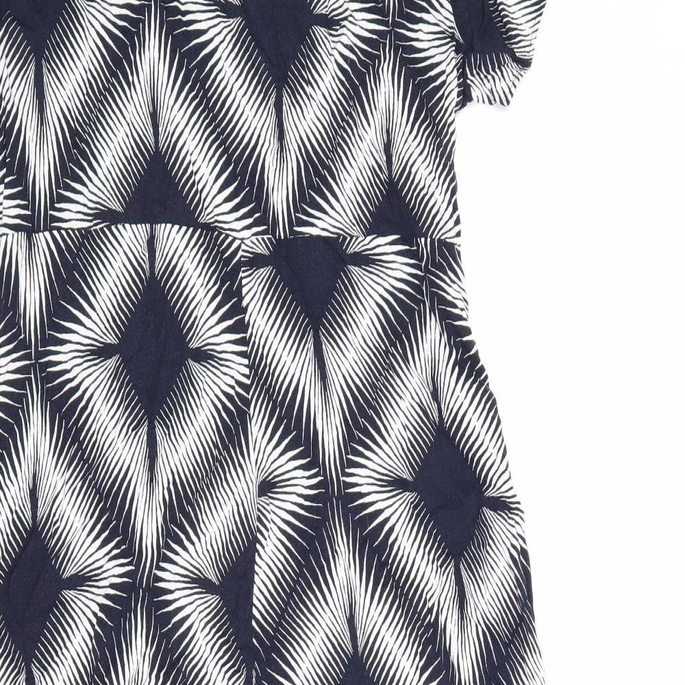 Marks and Spencer Womens Blue Geometric Viscose Shirt Dress Size 16 Collared Zip