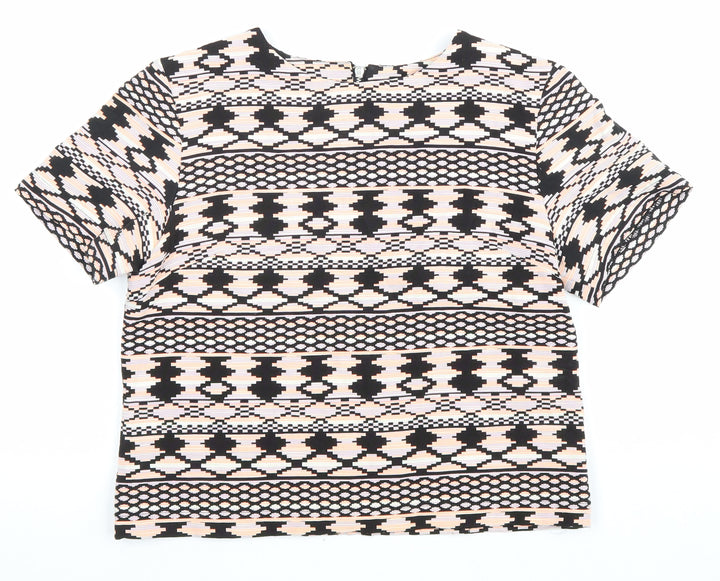Miss Selfridge Womens Multicoloured Geometric Cotton Basic T-Shirt Size 8 Round Neck