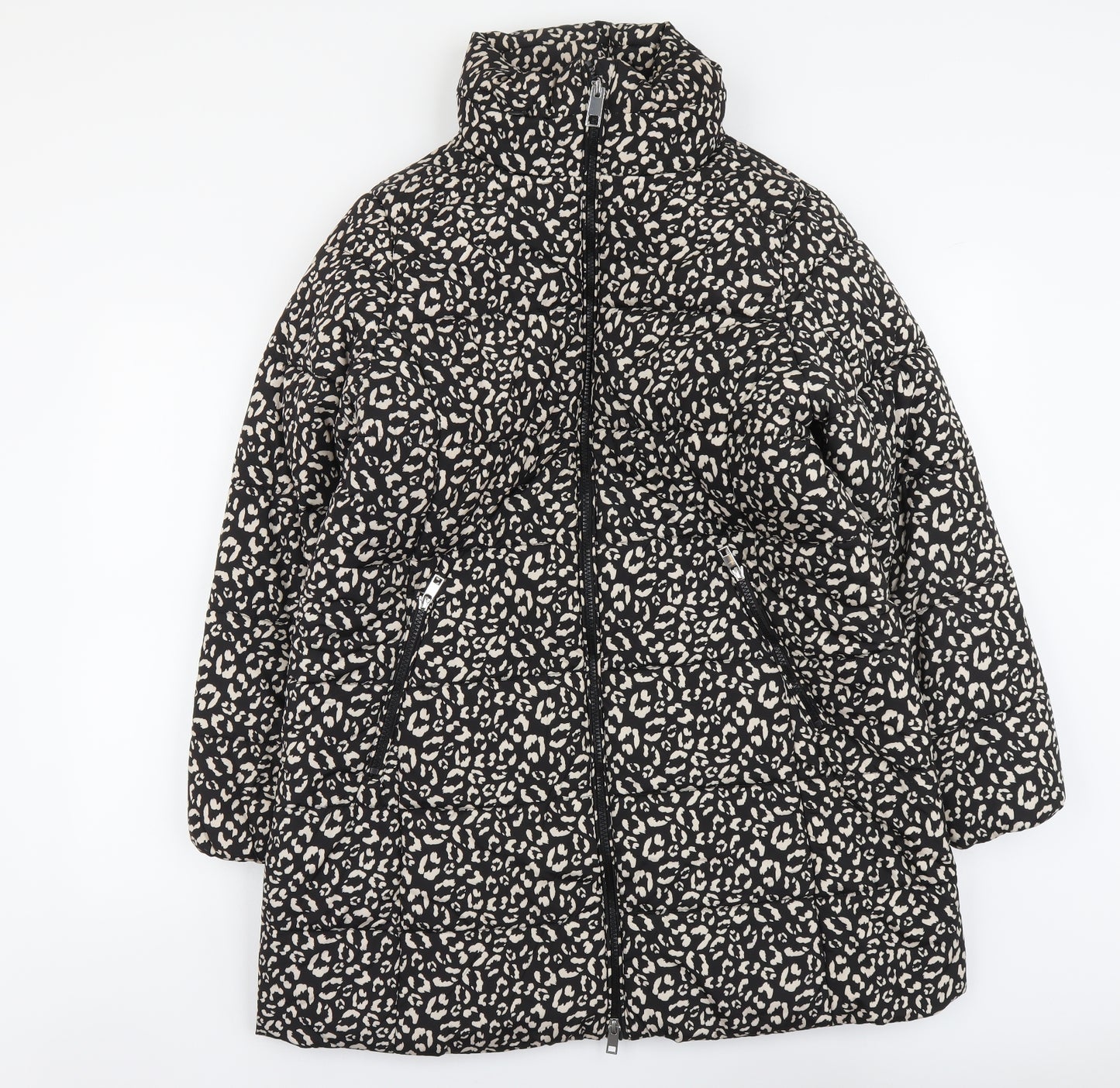 Marks and Spencer Womens Black Geometric Puffer Jacket Coat Size 16 Zip