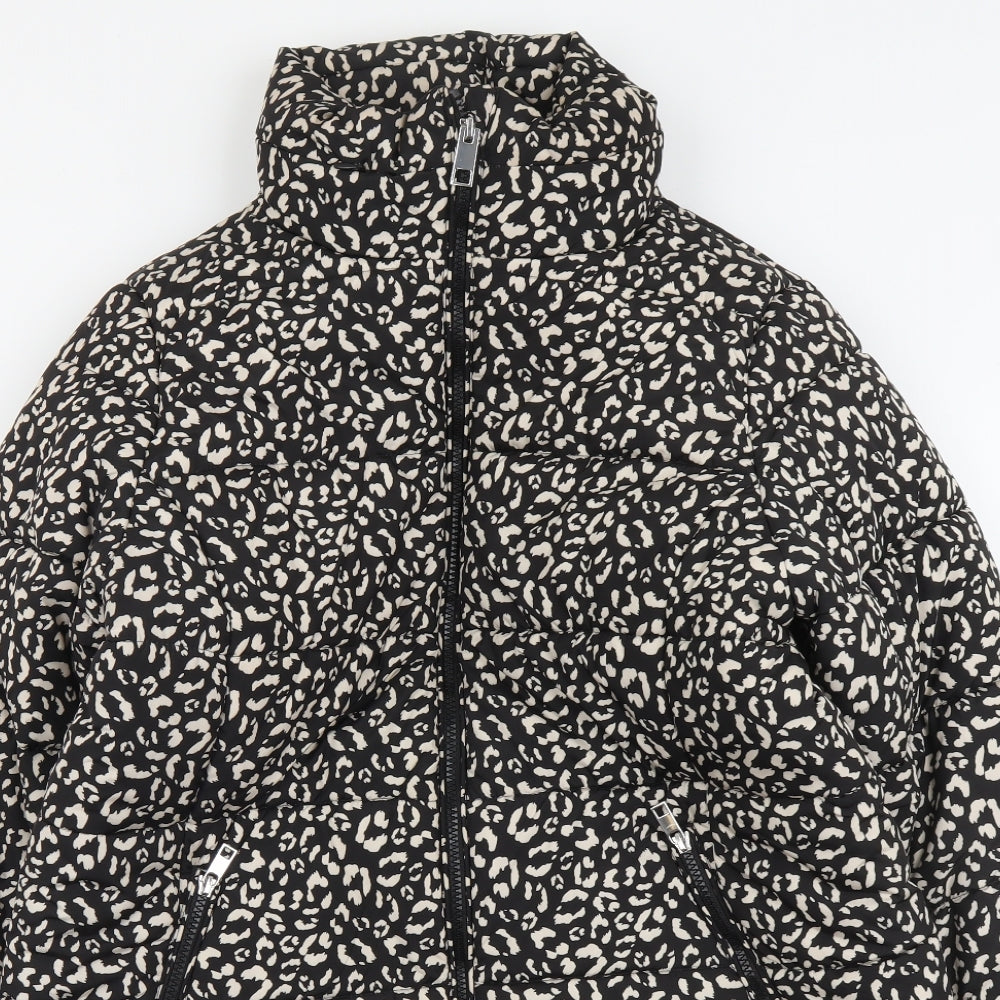 Marks and Spencer Womens Black Geometric Puffer Jacket Coat Size 16 Zip