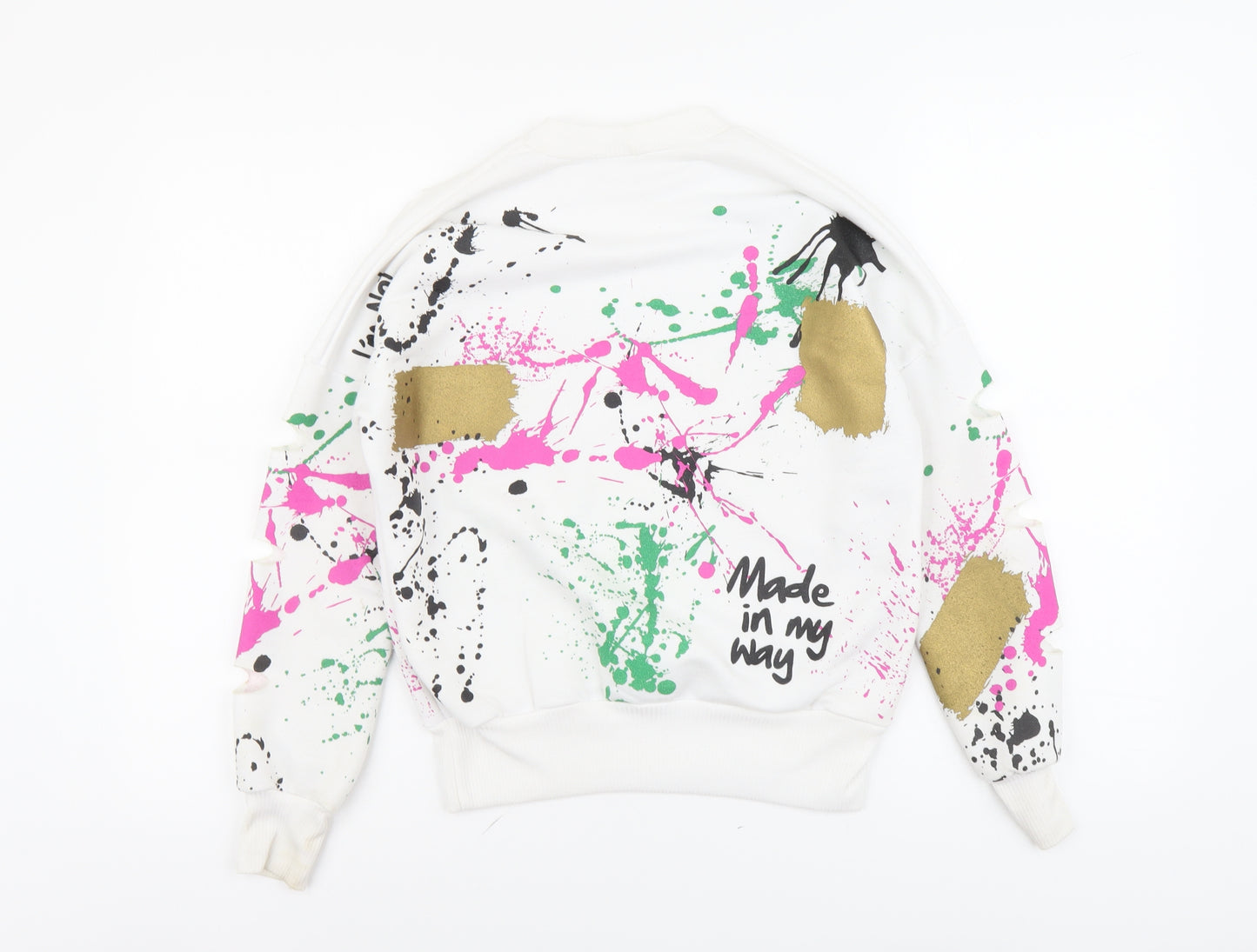 SheIn Girls White Geometric Polyester Pullover Sweatshirt Size 7-8 Years Pullover - Made In My Way