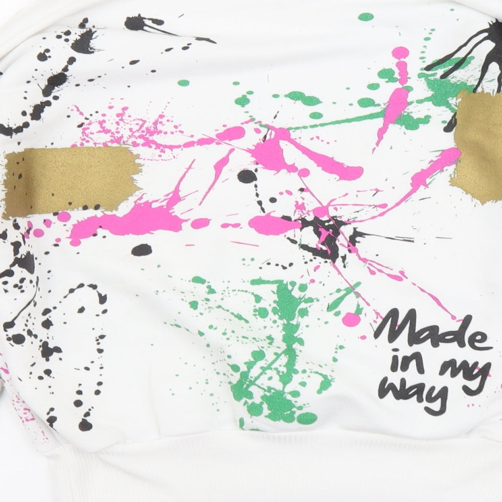 SheIn Girls White Geometric Polyester Pullover Sweatshirt Size 7-8 Years Pullover - Made In My Way
