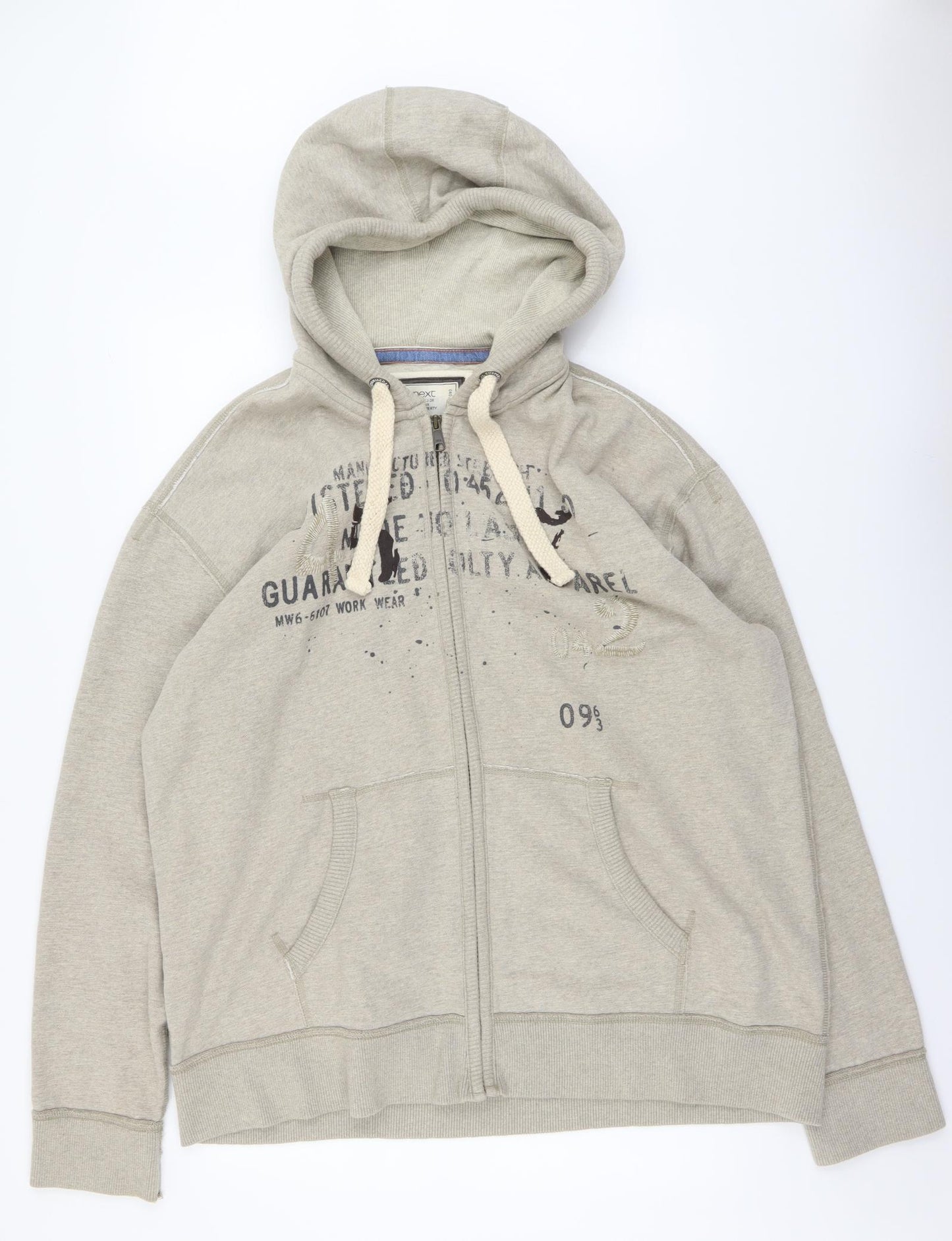 NEXT Mens Beige Cotton Full Zip Hoodie Size 2XL