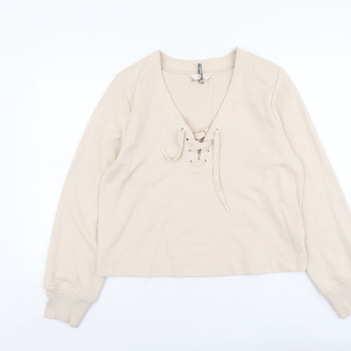 Marks and Spencer Womens Beige Cotton Pullover Sweatshirt Size M Pullover - Lace Up