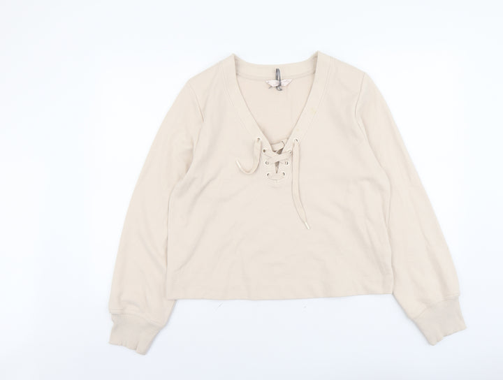 Marks and Spencer Womens Beige Cotton Pullover Sweatshirt Size M Pullover - Lace Up