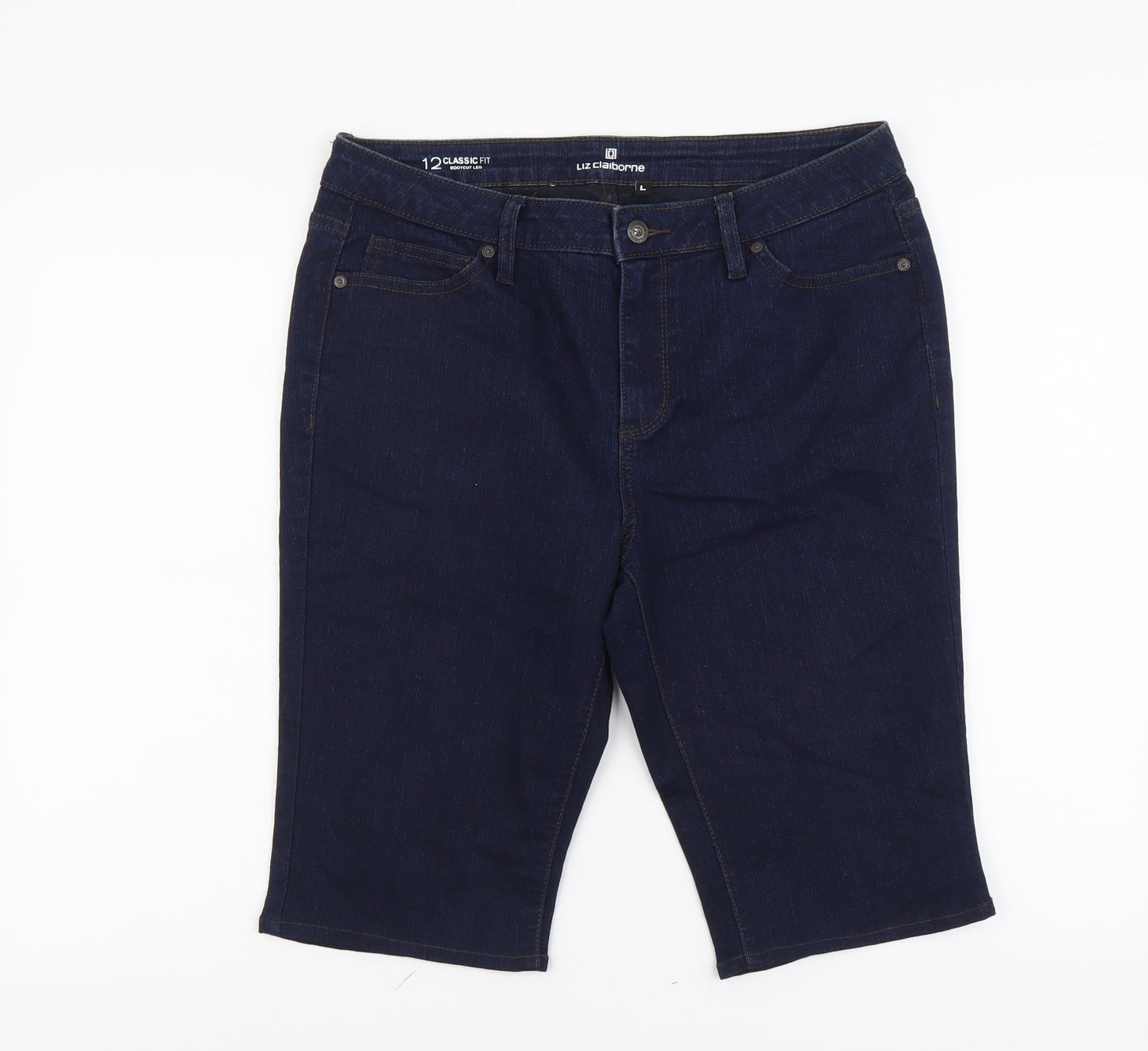 Liz Claiborne Womens Blue Cotton Skimmer Shorts Size L L12 in Regular Button