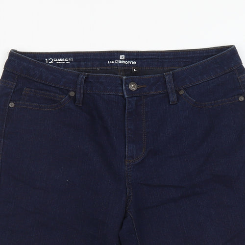 Liz Claiborne Womens Blue Cotton Skimmer Shorts Size L L12 in Regular Button