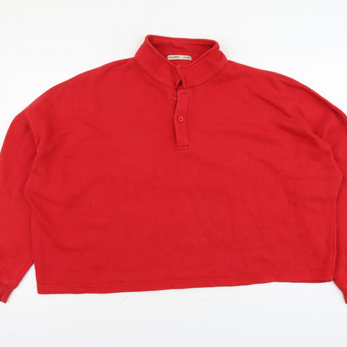 Pull&Bear Womens Red Cotton Pullover Sweatshirt Size XL Button
