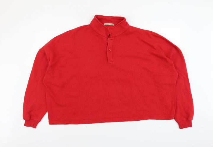 Pull&Bear Womens Red Cotton Pullover Sweatshirt Size XL Button