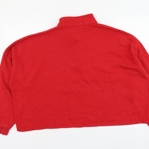 Pull&Bear Womens Red Cotton Pullover Sweatshirt Size XL Button