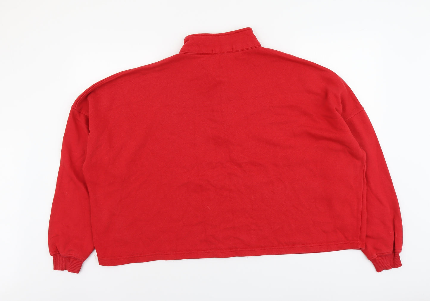 Pull&Bear Womens Red Cotton Pullover Sweatshirt Size XL Button