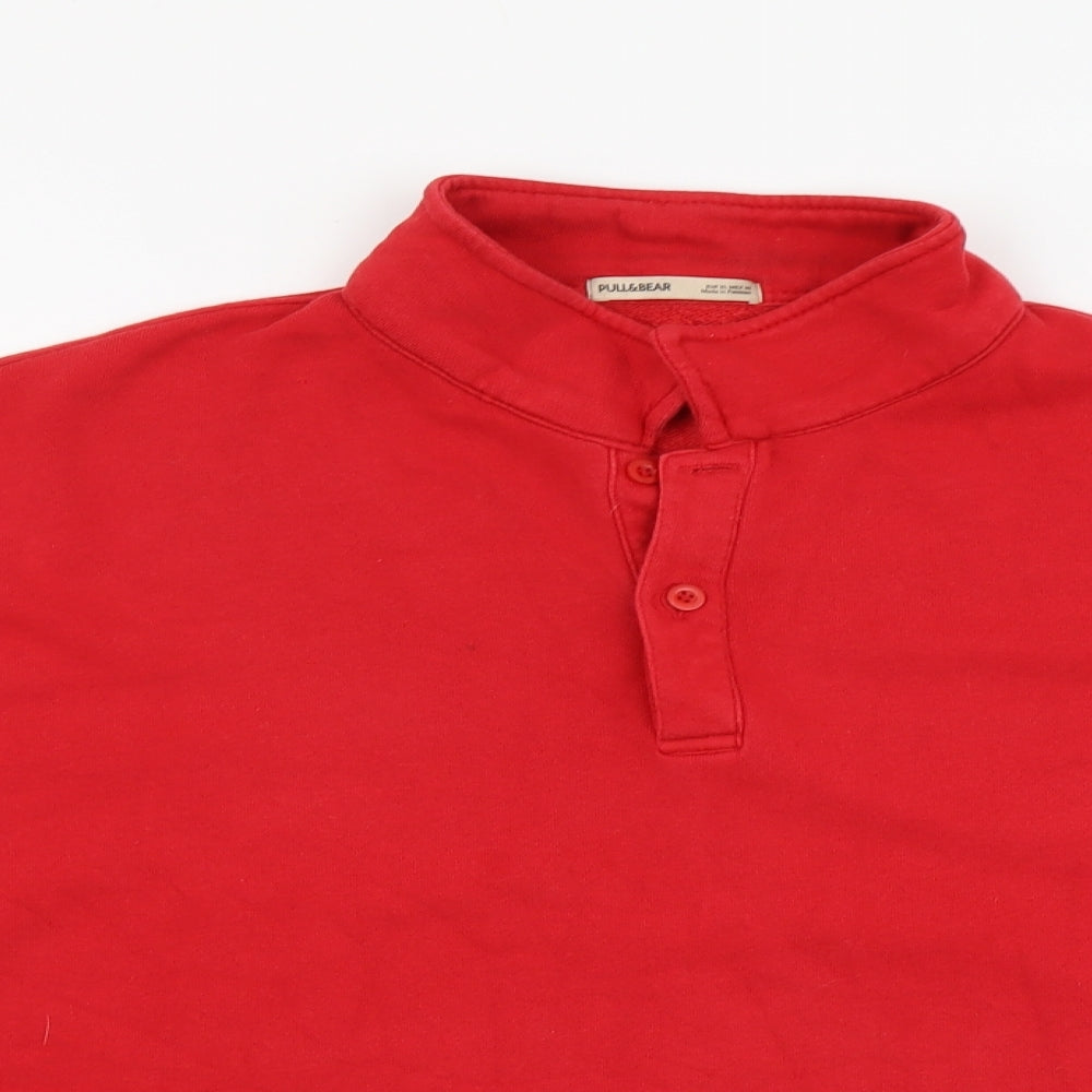 Pull&Bear Womens Red Cotton Pullover Sweatshirt Size XL Button