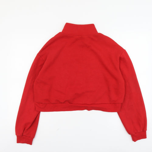 H&M Womens Red Cotton Pullover Sweatshirt Size M Zip - Floral Detail