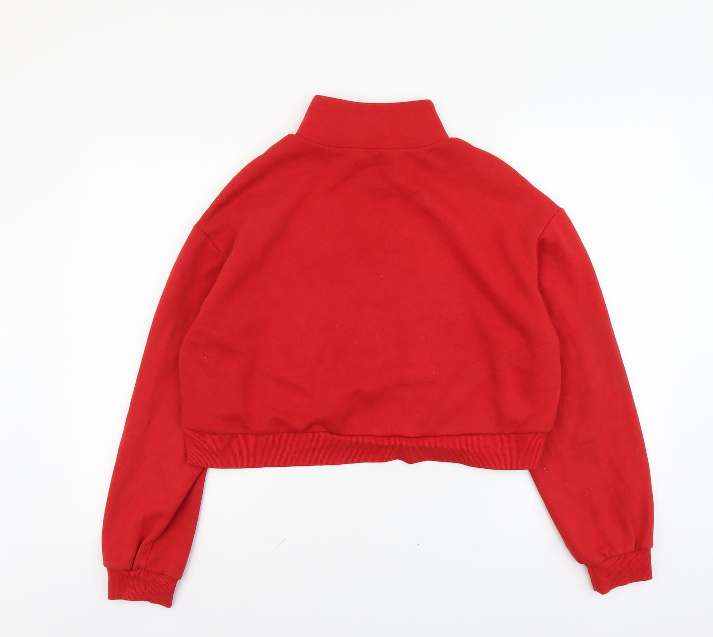 H&M Womens Red Cotton Pullover Sweatshirt Size M Zip - Floral Detail