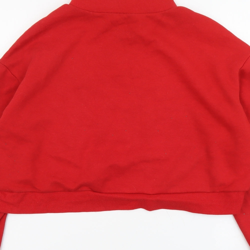 H&M Womens Red Cotton Pullover Sweatshirt Size M Zip - Floral Detail