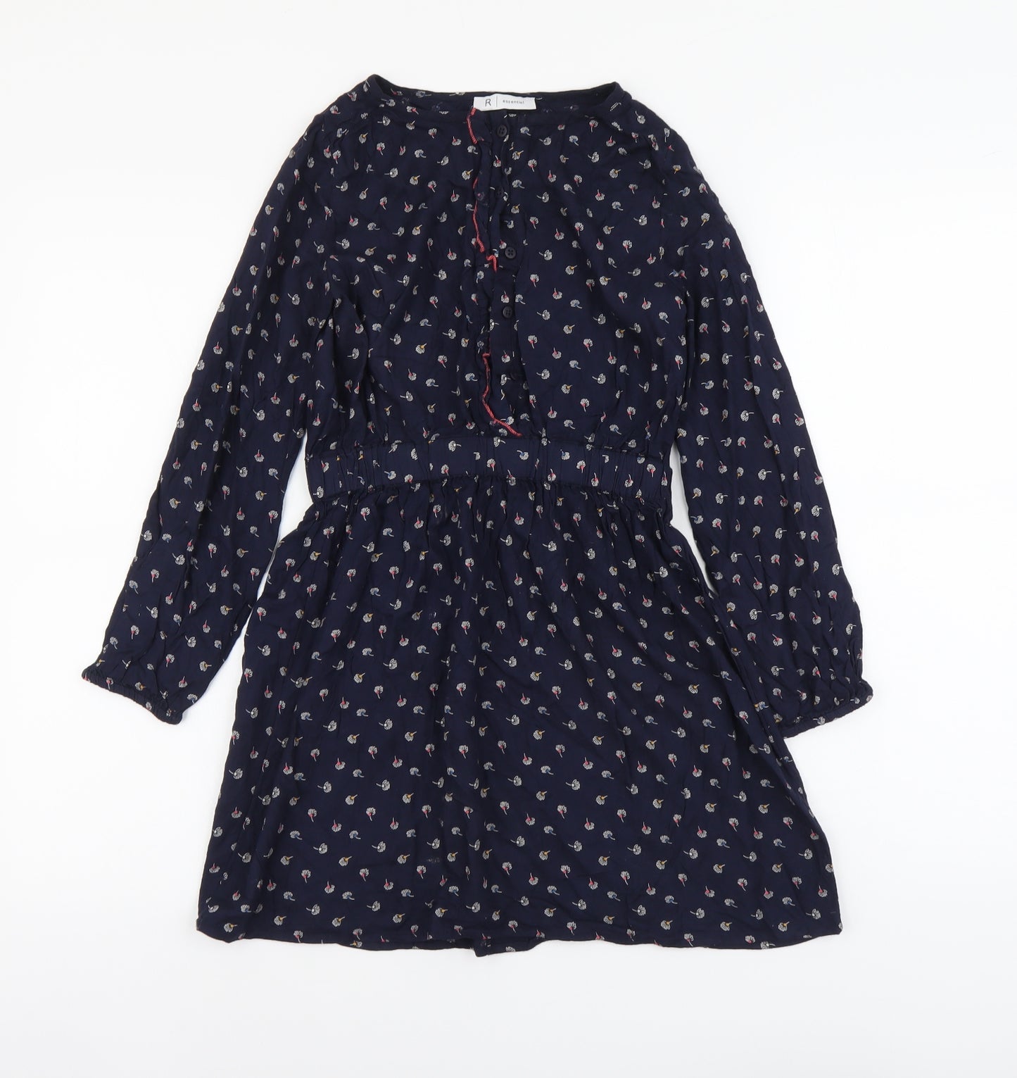 Essential Girls Blue Geometric Viscose Fit & Flare Size 10 Years Round Neck Button