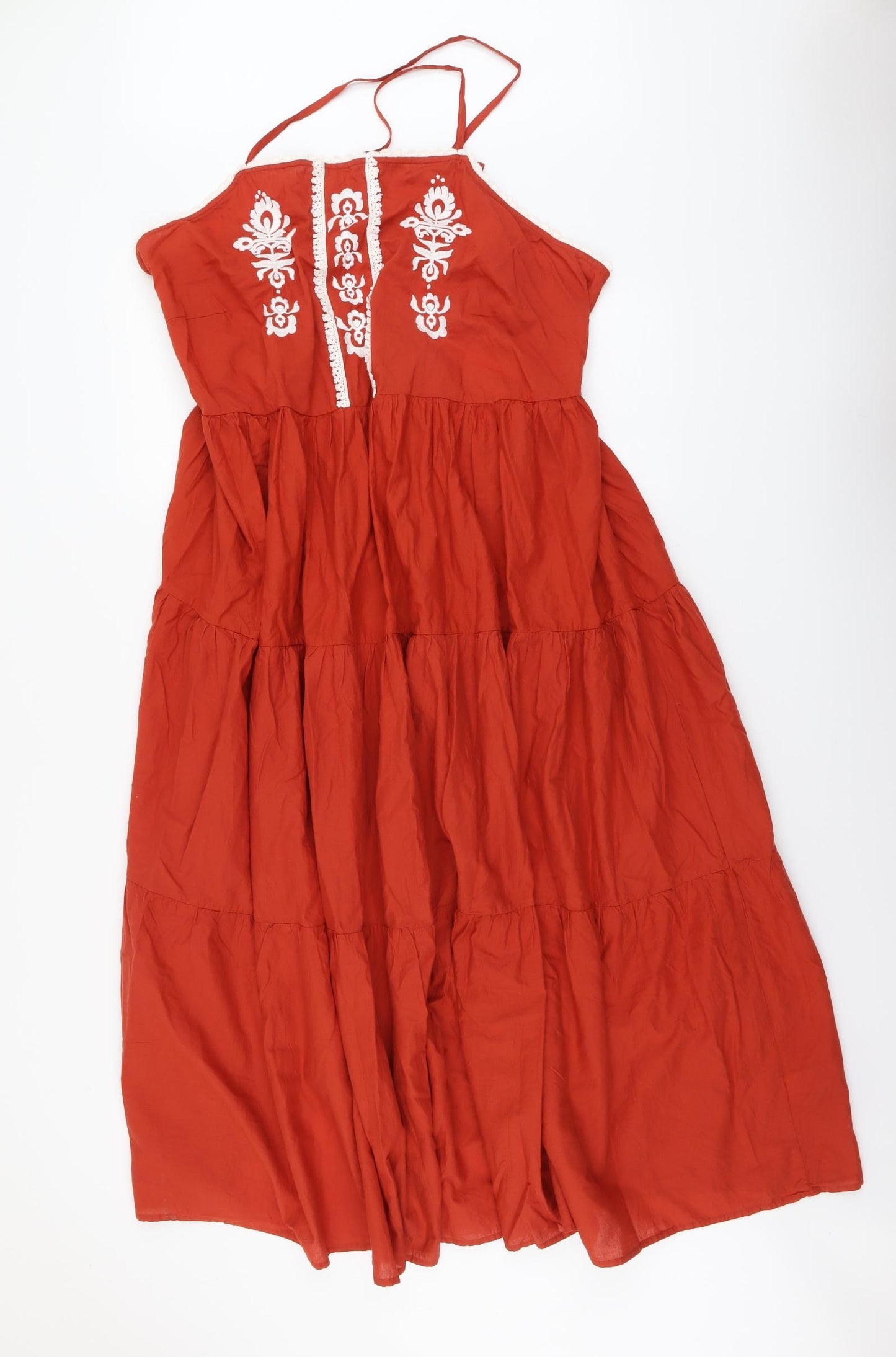 Marks and Spencer Womens Red Geometric Cotton Trapeze & Swing Size 20 Square Neck Pullover